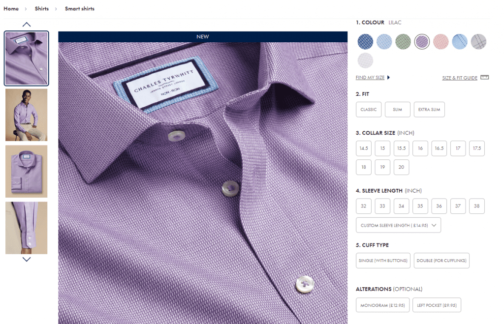 Charles Tyrwhitt size options
